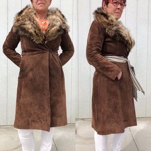 Leather Suede Fur Trimmed Collar Vintage 1970’s Bohemian Young Dimensions